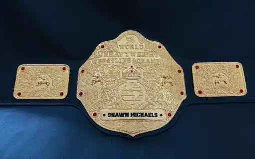 WWE Big Gold replica belt featuring Shawn Michaels nameplate on etched gold center plate