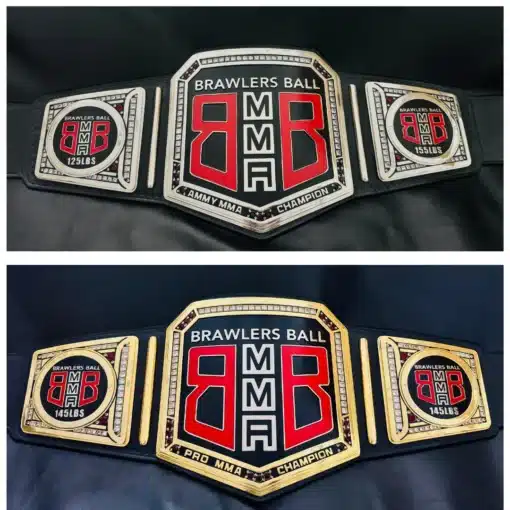 Full design of custom MMA championship belt for Brawlers Ball fight night