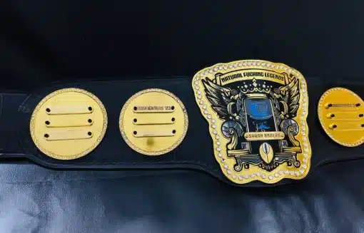 Custom fantasy football belt showing winner nameplate for 2025 league champion