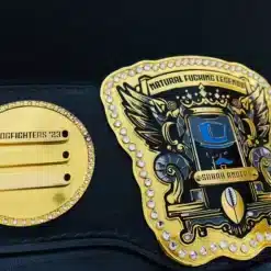 Fantasy football belt with customizable side plates for multiple season winners.