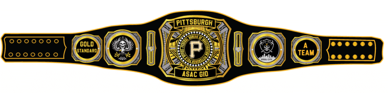 Custom FBI Pittsburgh championship belt with gold-black design, federal emblem, and personalized side plates
