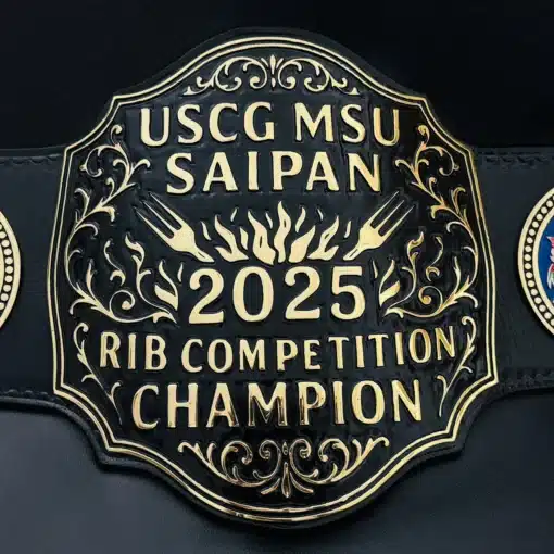 USCG MSU Saipan Rib Competition Belt 2025 with engraved fire and fork design