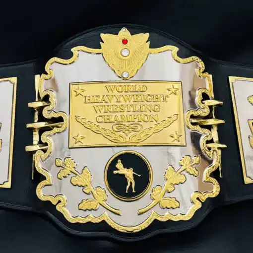 TV Accurate AWA World Heavyweight Wrestling Belt Gold Chrome Main Plate Close-Up