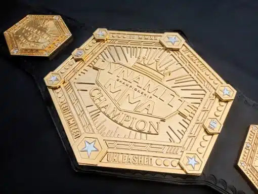 Muay Thai championship belt featuring octagon-style gold center plate