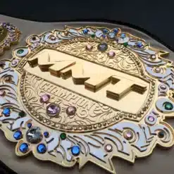 Custom Muay Thai championship belt with dual-plated design