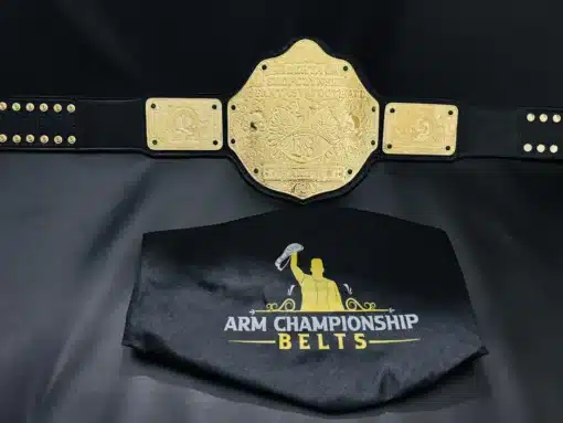 Fully personalized fantasy football belt with engraved plates and leather strap