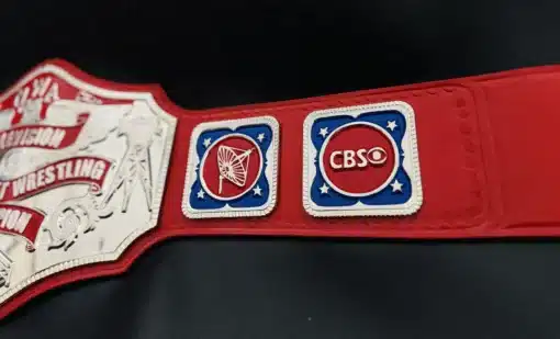 Close-up of classic media logos on replica side plates.