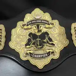 Fantasy football championship belt with 24k gold plated stacked main plate and football artwork