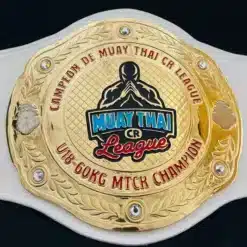 Fully customized Muay Thai fighting league championship belt with personalized center plate design