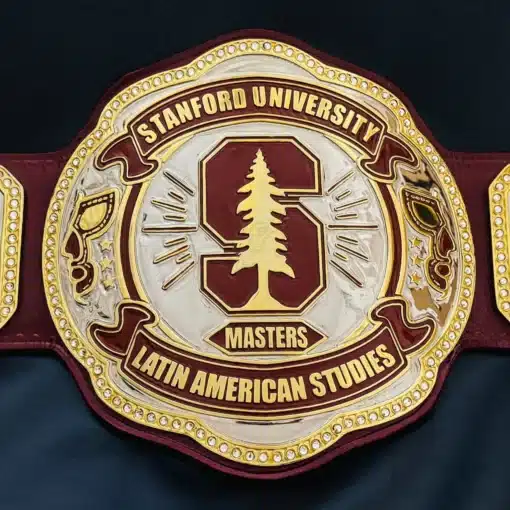 Custom university graduation belt with Stanford logo and Latin American Studies engraving