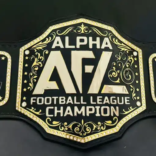 Alpha Football League fantasy football championship belt with gold plating