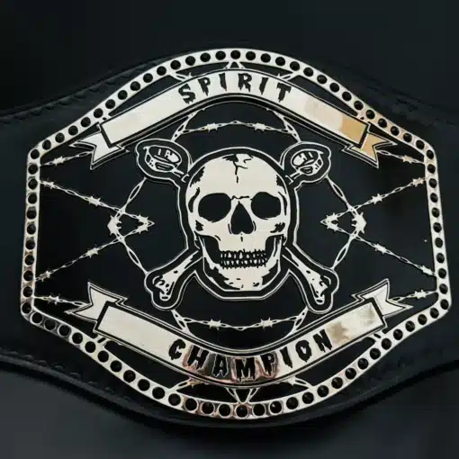 Spirit Champion Belt with skull and barbed wire design for Dutch Bros team recognition