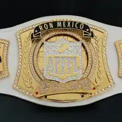 Premium fantasy football belt with custom spinner plate and gold finish for league champions