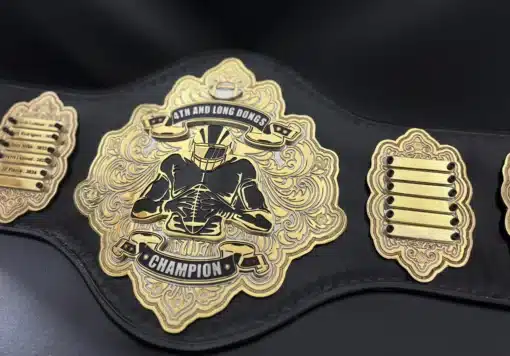 High-quality fantasy football belt for adult leagues with gold detailing and bold champion text