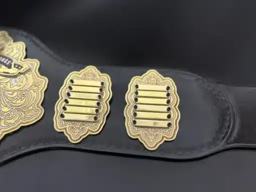 Fantasy football custom belt with blank nameplates ready for future engraved champions