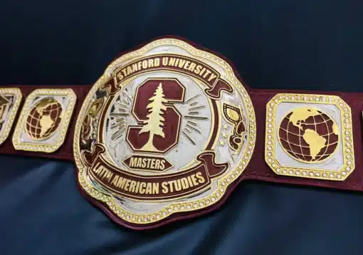 Personalized university commencement belt with engraved academic theme