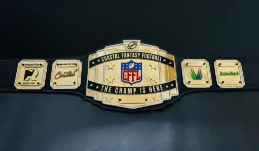 Coastal Fantasy Football custom trophy belt with centerplate and stars