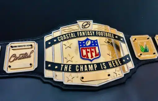 Personalized fantasy football league belt with real leather strap
