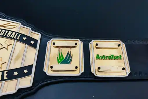 Fantasy football trophy belt with AstroTurf and Coastal side logos