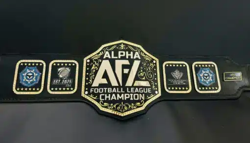 Full view of custom fantasy football league champion belt for AFL 2025