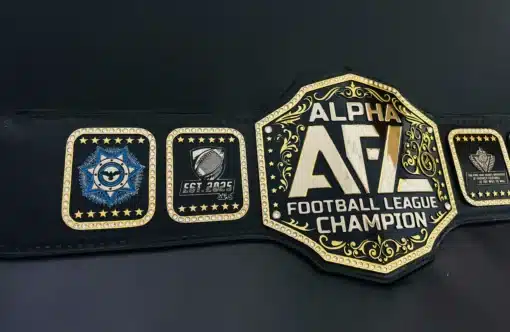AFL fantasy football championship belt with custom logos and engraving