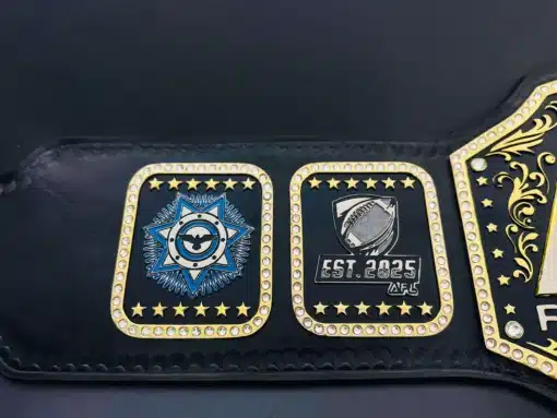 Elegant black and gold AFL belt with 5mm HD engraved plates