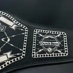 Employee motivation belt for Dutch Bros stores with HD engraved logos