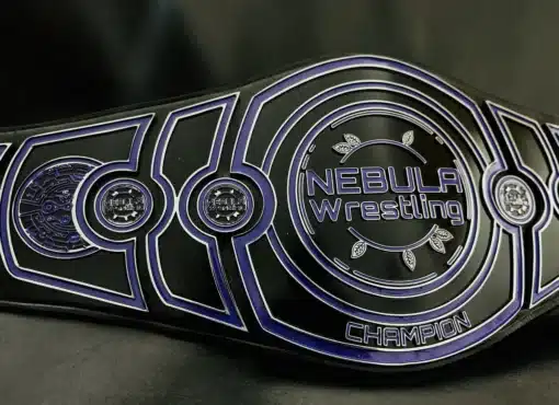 Chrome-finished custom belt perfect for wrestling events and promotional matches