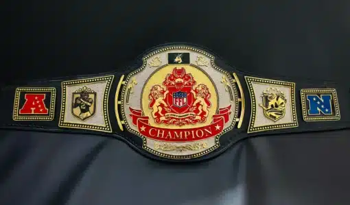 Red Crest fantasy league championship belt awarded to top fantasy football winners – real metal & real leather