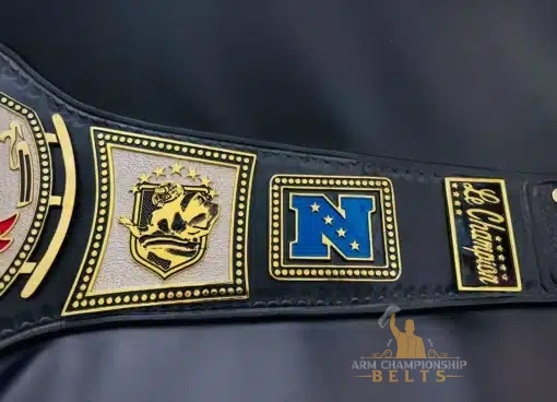 Belt trophy for fantasy football champion – handcrafted with shiny gold finish and crimson red strap