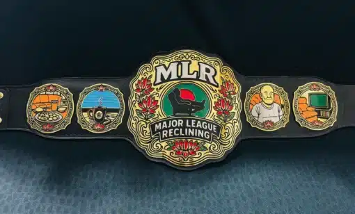 Funny custom belt for relaxing champions featuring recliner and sunset artwork