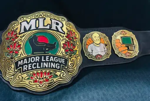 TV and orange recliner detailed plate – Major League Reclining belt design