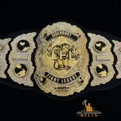 Gold-plated Muay Thai belt with LFP logo and Swarovski gems