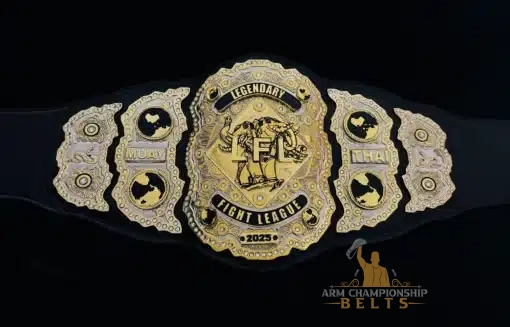 Gold-plated Muay Thai belt with LFP logo and Swarovski gems