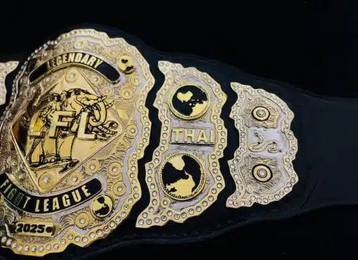 Side plate design with Asia map and Muay Thai motifs