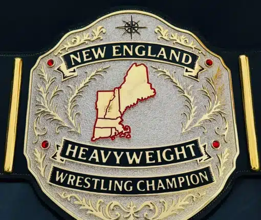 Custom New England Heavyweight Wrestling Belt – Center Plate Close‑Up