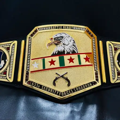Custom Air Force security forces championship belt with eagle emblem and dual-layer plates