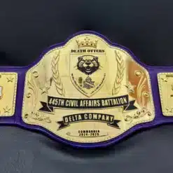 Custom Delta Company Military Championship Belt for 445th Civil Affairs Battalion with Death Otters logo and gold plating
