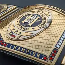 Police department belt with deep HD engraving, genuine leather strap, and fully customized side plates