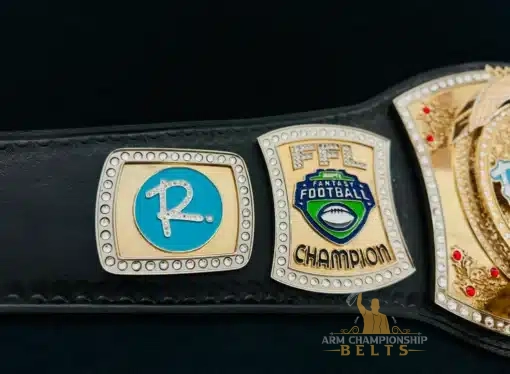 Fantasy football belt featuring engraved company logo