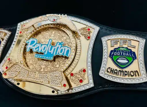 Deep engraved belt plates for fantasy football office leagues