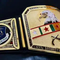 Left angle showing nugget texture and layered detailing of military belt