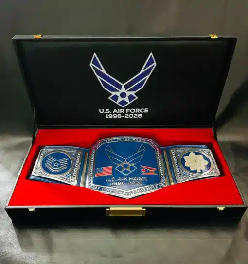 Custom U.S. Air Force Retirement Belt in Presentation Case with Logo