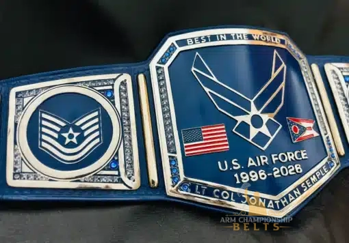 Detailed left side of USAF belt showing rank chevrons