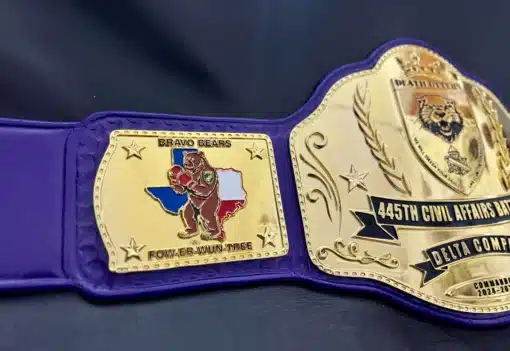 Bravo Bears side plate with Texas outline and bear graphic on a custom military championship