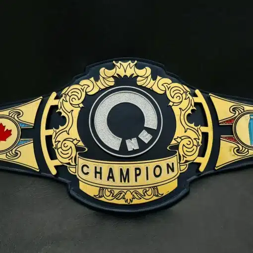 Custom championship belt with spinner plate, gold engraved, leather strap