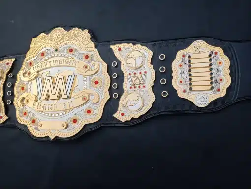 Genuine leather belt strap with gold buckle – custom wrestling title be