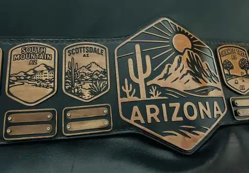 Scottsdale location plate on Arizona Legacy Tour golf award belt