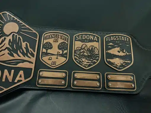 Championship belt side plate featuring Sedona Arizona landscape