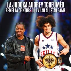 Professional basketball championship belt prepared for on-stage presentation at All-Star and showcase events.